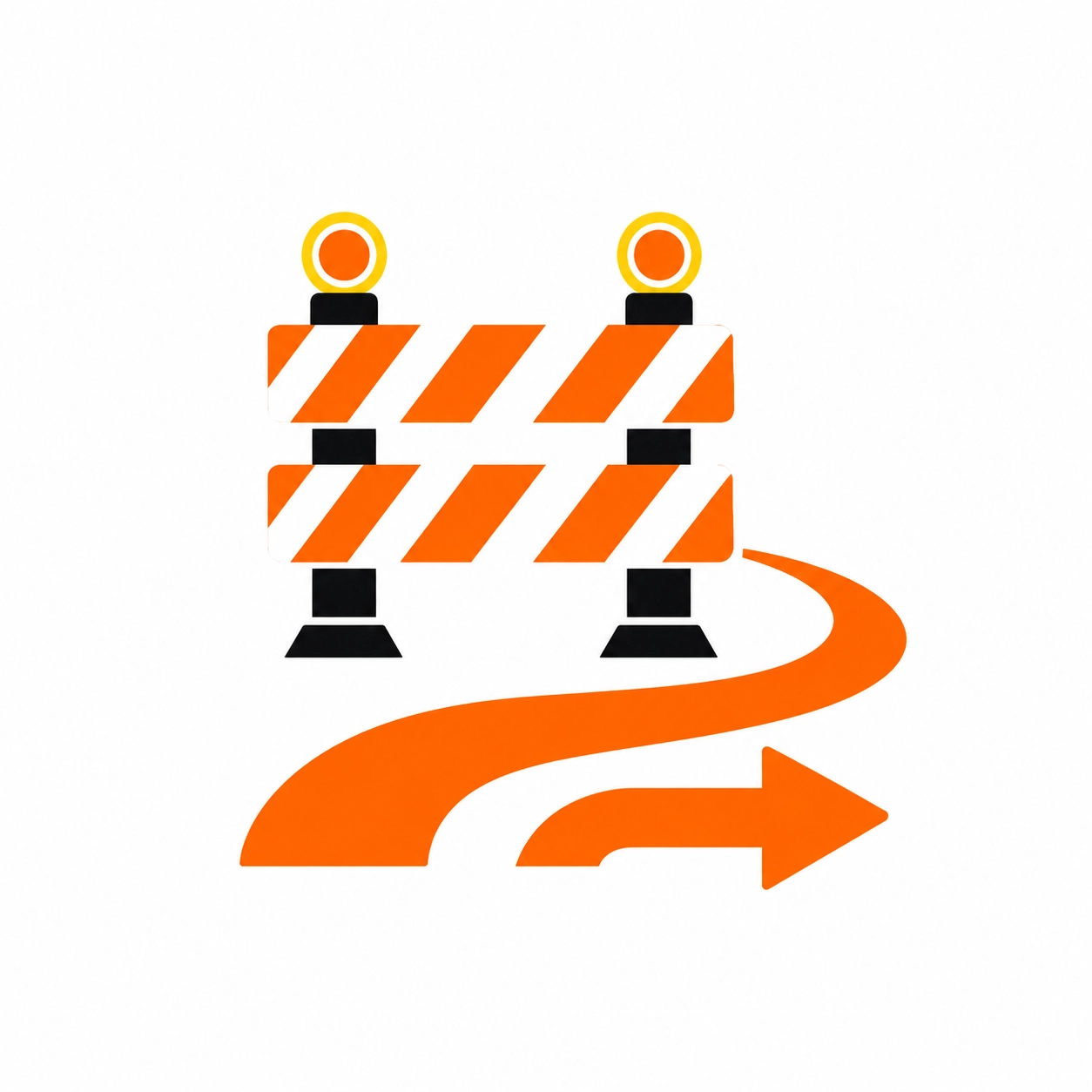 Road barricade with an arrow directing traffic around a detour