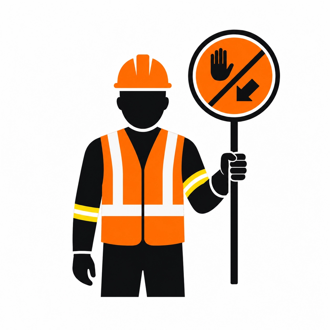 Traffic control flagger holding a stop and slow paddle