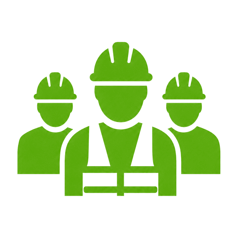 Green traffic control crew icon representing trained and experienced workers